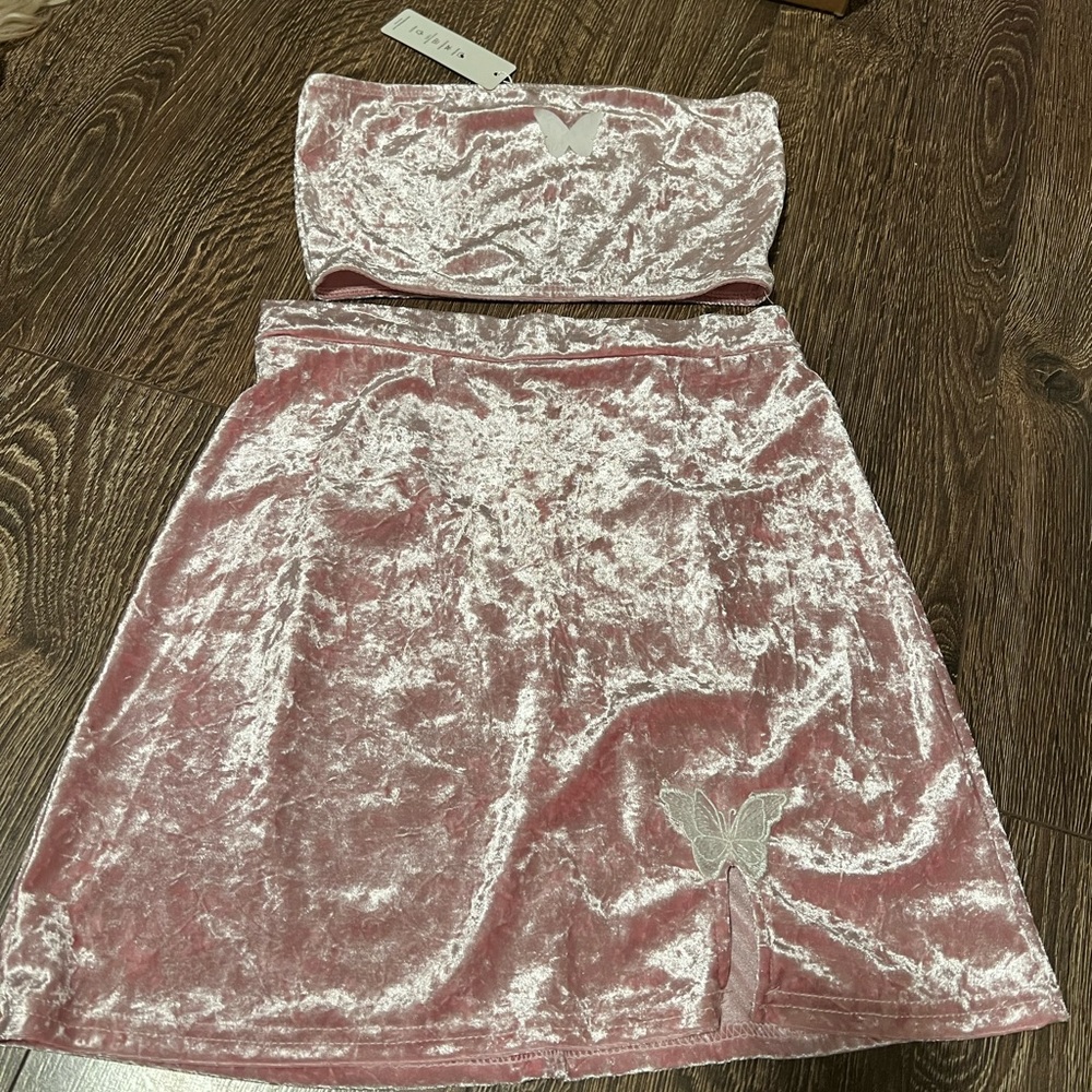 Velvet Pink Mini Skirt - Soft Crushed Velvet